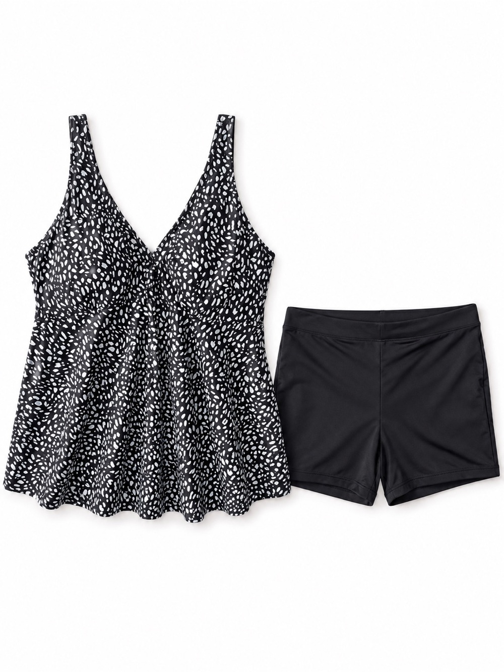 Black & White Printed Swim Pajama Set with Black Swim Shorts